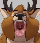 anthro big_cheeks bodily_fluids brown_body brown_fur chubby_cheeks fur male mouth_shot open_mouth overweight overweight_anthro overweight_male saliva solo teeth tongue uvula dj-rodney deer mammal hi_res portrait