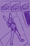 anthro apartment bedroom body_pillow clothed clothing female pajamas partially_clothed pillow solo underwear young young_anthro cake_(artist) lagomorph leporid mammal rabbit absurd_res comic hi_res sketch