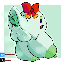 anus areola big_anus big_breasts black_eyes bodily_fluids bow_ribbon breasts female genitals green_areola green_body green_nipples huge_breasts huge_vulva looking_at_viewer looking_back nipples not_furry open_mouth plump_labia puffy_anus solo sweat vulva ghostkyu mario_bros nintendo paper_mario lady_bow boo_(mario) ghost spirit hi_res