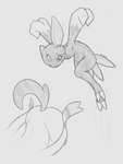 2_claws 2_toes 3_tails action_pose ambiguous_gender anthro asymmetrical_ears bent_over butt claws duo feet feral gem jumping looking_at_another motion_lines multi_tail navel pose presenting presenting_hindquarters ribbons_(anatomy) tail toes mklxiv nintendo pokemon eeveelution generation_2_pokemon generation_6_pokemon pokemon_(species) sneasel sylveon 2023 absurd_res digital_drawing_(artwork) digital_media_(artwork) greyscale hi_res monochrome signature sketch male_(lore)