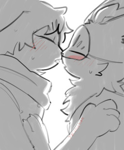 ambiguous_gender anthro blush bodily_fluids cheek_tuft chest_tuft claws duo eyes_closed facial_tuft horn imminent_kiss kissing mask mostly_nude open_mouth paws scarf scarf_only shy simple_background sweat tuft yumyoru asian_mythology chinese_mythology east_asian_mythology fabulous_beasts fenz_(studio) mythology sibuxiang_the_deer_(fabulous_beasts) tuye_(fabulous_beasts) deer lagomorph mammal moon_rabbit hi_res monochrome