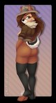 anthro black_clothing black_legwear border breasts brown_clothing brown_eyes brown_hair brown_jacket brown_topwear butt clothing crossgender eyelashes fedora female gradient_background hair hat headgear headwear jacket legwear long_hair looking_at_viewer looking_back looking_back_at_viewer mtf_crossgender side_boob simple_background solo tail text thigh_high_stockings thigh_highs toeless_legwear topwear transparent_border metalpandora chip_'n_dale_rescue_rangers disney chip_(disney) chipmunk ground_squirrel mammal rodent sciurid 2023 alpha_channel artist_name digital_media_(artwork) signature