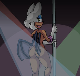 anthro breasts butt clothing dancing female gloves handwear mostly_nude pole pole_dancing solo stripper stripper_pole wings fourssss sega sonic_the_hedgehog_(series) rouge_the_bat bat mammal
