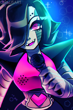 black_hair electronics eyelashes grey_body grey_skin hair holding_object machine male microphone pink_eyes solo spacecolonie undertale undertale_(series) mettaton_ex humanoid robot 2015 2:3 hi_res