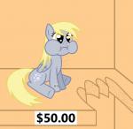 2014 barcode blonde_hair cutie_mark derpy_hooves_(mlp) dialogue digital_media_(artwork) eating english_text equid equine feathered_wings feathers female feral for_sale friendship_is_magic grey_body grey_feathers hair hasbro mammal my_little_pony mythological_creature mythological_equine mythology pegasus price_tag sign smile solo tail text vincentthecrow wings yellow_eyes yellow_tail