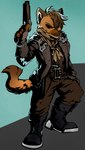 anthro belt boots bottomwear brown_body brown_fur brown_hair clothed clothing coat footwear fur gun hair handgun highwayman knife male mask orange_body orange_eyes orange_fur pants pistol ranged_weapon shirt shoes solo tan_body tan_fur topwear weapon starwolfskin zgf_art darkest_dungeon zgf_gaming highwayman_(darkest_dungeon) tsinil_keyah gulonine mammal marten mustelid musteline pine_marten duster_(disambiguation) 9:16 hi_res