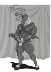 abs anthro bell big_muscles big_penis curtains fur genitals holding_object hooves horn male muscular muscular_male penis smile solo sudonym deer mammal new_world_deer reindeer hi_res