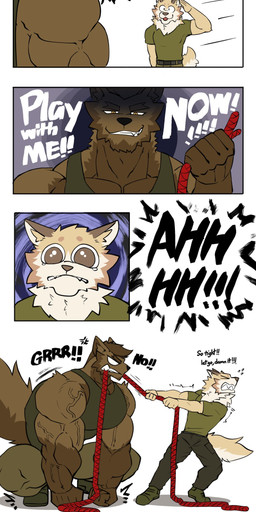5_fingers :3 >_< anthro beady_eyes biceps big_muscles biped black_bottomwear black_clothing black_pants bodily_fluids bottomwear brown_body brown_countershading brown_eyes brown_fur brown_hair clothed clothed_anthro clothed_male clothing countershade_face countershade_fur countershade_neck countershade_tail countershade_torso countershading cross-popping_vein crouching deltoids dialogue duo emanata empty_eyes eyebrows eyes_closed fangs fingers footwear forearm_muscles front_view fully_clothed fully_clothed_anthro fully_clothed_male fur furrowed_eyebrows gesture green_bottomwear green_clothing green_footwear green_pants green_shirt green_shoes green_tank_top green_topwear hair holding_object holding_rope huge_muscles inner_ear_fluff looking_at_viewer male motion_lines multicolored_body multicolored_fur muscular muscular_anthro muscular_male narrowed_eyes neck_tuft open_mouth open_smile pants patreon_logo patreon_username plantigrade reverse_countershading rope sad salute shirt shoes side_view simple_background sitting smile smirk snout standing sweatdrop_(iconography) tail talking_to_another tan_body tan_countershading tan_fur tan_inner_ear tan_inner_ear_fluff tank_top tears teeth text thick_eyebrows thick_neck topwear trapezius triceps tuft two_tone_body two_tone_fur vein veiny_muscles white_background white_sclera yellow_eyes wolfblack43 patreon than-wa_(wolfblack43) canid mammal 2026 absurd_res bust_portrait colored comic digital_drawing_(artwork) digital_media_(artwork) english_text full-length_portrait half-length_portrait hi_res one_page_comic portrait