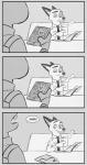 2017 anthro beverage bulletproof_vest canid canine clothed clothing coffee comic container cup dialogue dipstick_ears disney duo ear_markings electronics female fox half-closed_eyes hi_res judy_hopps lagomorph leporid male mammal monochrome multicolored_ears narrowed_eyes necktie nick_wilde phone police police_uniform rabbit reading red_fox rockbottomfeeder sitting smile speech_bubble text true_fox uniform zootopia