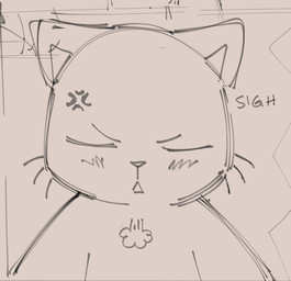 anthro blush cross-popping_vein eyes_closed front_view fur grey_background male sigh simple_background solo standing whiskers sushiamazing working_buddies! kuehiko_roshihara domestic_cat felid feline felis mammal 2025 digital_media_(artwork) guide_lines monochrome sketch