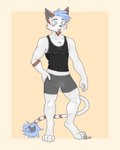 anthro body_size_growth bottomwear bulge clothed clothing ear_piercing ear_ring expansion fur growth growth_sequence hair kibun male muscular muscular_male musk musk_clouds open_mouth pants piercing ring_piercing shirt shorts simple_background size_transformation solo tail tank_top topwear transformation white_body white_fur ekenlis felid feline mammal colored digital_drawing_(artwork) digital_media_(artwork) flat_colors shaded signature
