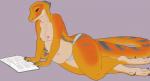 anthro arm_support book breasts clothed clothing countershading female lying mostly_nude nipples non-mammal_breasts overweight overweight_female panties reading slightly_chubby smile tail thick_tail thick_thighs topless underwear missy_(artist) allison_(slither) agamid bearded_dragon lizard reptile scalie digital_media_(artwork)