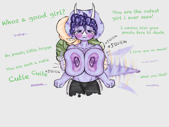 afterimage anthro areola bald big_breasts biped black_bottomwear black_clothing black_pants blush bottomwear breast_grab breast_play breast_squish breasts clothed clothed_human clothed_male clothing compliment dialogue duo embarrassed eyes_mostly_closed facial_horn fantasy_slur female fingers front_view frown good_girl grabbing_from_behind green_clothing green_jacket green_topwear grey_background hair hand_on_breast holding_breast horn huge_breasts human_on_anthro humanoid_hands i_love_you interspecies jacket looking_pleasured male male/female male_human markings motion_blur motion_lines narrowed_eyes navel nipples non-mammal_breasts non-mammal_navel non-mammal_nipples pants purple_areola purple_body purple_eyes purple_hair purple_nipples reluctant short_hair simple_background smile smirk squish striped_markings stripes tail tail_motion tailwag talking_to_another text topless topless_anthro topless_female topwear caldinie1 cavemanon_studios goodbye_volcano_high ko_op_(game_developer) snoot_game anon_(snoot_game) trish_(gvh) ceratopsian ceratopsid chasmosaurine dinosaur human mammal marginocephalian ornithischian prehistoric_species reptile scalie triceratops 2025 4:3 colored english_text hi_res