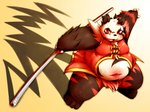 anthro belly black_body black_fur clothed clothing fur kemono male overweight overweight_anthro overweight_male red_body red_eyes red_fur solo white_body white_fur chiro_(artist) fanfan bear giant_panda mammal 2012