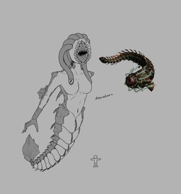 ambiguous_gender breasts duo featureless_breasts female gills grey_background horizontal_pupils macro navel pseudo_hair pupils sharp_teeth simple_background size_difference smaller_human split_form teeth tentacle_hair tentacles unusual_anatomy averyunfunny nintendo the_legend_of_zelda twilight_princess aquatic eel fish human humanoid mammal merfolk monster monstrous_humanoid morpheel hi_res
