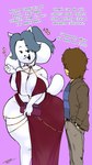 2024 4_ears 9:16 anthro areola areola_slip big_ears bigbeanpole blue_clothing blue_shirt blue_topwear breast_squish breasts brown_clothing brown_hair brown_jacket brown_topwear clothing collaboration dress english_text fakeryway female frisk_(undertale) fur grey_areola grey_hair grey_inner_ear hair hi_res hollow_hip_backless_chain_dress huge_ears human jacket long_tail male mammal multi_ear open_mouth open_smile pattern_clothing pattern_shirt pattern_topwear purple_background red_clothing red_dress shirt simple_background smile squish striped_clothing striped_shirt striped_topwear stripes tail tan_body tan_skin tem temmie_(undertale) text thick_thighs topwear undertale undertale_(series) white_body white_ears white_fur white_tail