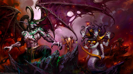 4_arms abs angry apode armor black_hair bottomwear bow_(weapon) breasts clothing female fire group hair holding_bow_(weapon) holding_object holding_ranged_weapon holding_weapon horn humanoid_pointy_ears legless living_hair long_hair male membrane_(anatomy) membranous_wings multi_arm multi_limb muscular muscular_male navel pants pauldron pointy_ears ponytail pseudo_hair ranged_weapon red_clothing rock serpentine snake_hair split_form weapon white_hair wings wei_wang blizzard_entertainment warcraft illidan_stormrage_(warcraft) kael'thas_sunstrider demon demon_humanoid draconcopode elf humanoid lamia reptile scalie snake 2005 official_art