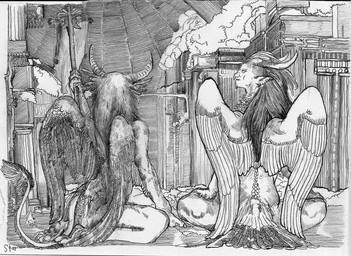 accessory anthro arched_soles architecture attributes back_wings claws cloud column duo engraving engravings feather_hair feather_hands feather_in_hair feathered_wings feathers feet hair hair_accessory herm herm/male hindpaw holy horn ink internal intersex intersex/male kind light long_hair long_legs loose_feather lore male male/male maleherm painting pawpads paws philosophy pseudo_hair race_arh raised_paw saarism soles spread_wings staff tail tail_feathers temple toe_claws universe wings diorionarh mythology sublime avian avian_demon celestial_(species) deity demon mythological_avian mythological_bird mythological_creature species_arh spirit graphite_(artwork) monochrome traditional_media_(artwork) nonbinary_(lore)