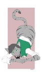 anthro ass_up bent_over bottomless breasts butt clothed clothing female fur green_clothing grey_body grey_fur grin inviting open_clothing open_shirt open_topwear shaking_butt shirt smile smirk solo topwear vest ocdraco woodside domestic_cat felid feline felis mammal 2017 absurd_res hi_res