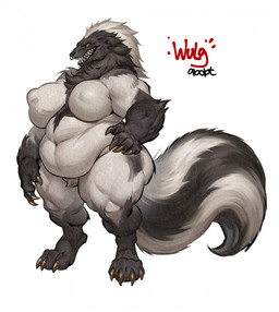 anthro belly big_belly big_breasts big_butt breasts butt claws curvy_figure female fluffy fluffy_tail fur huge_belly huge_breasts huge_butt huge_thighs multicolored_body multicolored_fur musclegut muscular nipple_outline sharp_teeth solo tail teeth thick_thighs voluptuous wide_hips raudegil capcom monster_hunter canid canine mammal wulg hi_res