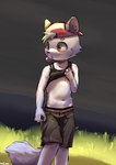 adolescent anthro backwards_baseball_cap backwards_hat baseball_cap belly canid canine canis chewing_gum clothed clothing domestic_dog fur grass hat headgear headwear hi_res male mammal plant sharparadise skate_(sharparadise) solo white_body white_fur young young_anthro young_male