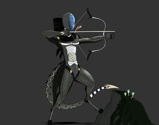 anthro armor arrow_(weapon) assassin biopunk black_body black_scales blue_visor bone bow_(weapon) digitigrade fungus green_body green_scales headgear helmet hero hooves horror_(theme) lore male markings melee_weapon moss mushroom neck_guard plant ranged_weapon rock sabre_(weapon) scales segmented_body sharp_tail shimmering solo spade_tail spikes spots spotted_body spurs striped_body striped_markings striped_tail stripes tail tail_markings visor visor_helmet weapon white_body white_scales yellow_body yellow_scales davespaceman eververse gigeresque_(genre) hsergal_(davespaceman) alien animal_humanoid animate_inanimate aquatic eel fish humanoid hybrid living_weapon reptile satyr scalie scalie_humanoid snake hi_res