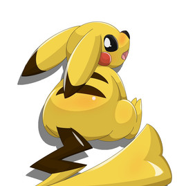 ambiguous_gender cleft_tail feral open_mouth rear_view simple_background solo tail type nintendo pokemon generation_1_pokemon mammal pikachu pokemon_(species) 2015