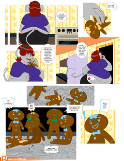 anthro black_bottomwear black_clothing black_shorts bottomwear clothed clothed_anthro clothed_female clothing cookie dialogue eating eating_cookie eyewear female food fully_clothed fully_clothed_anthro fully_clothed_female fur gingerbread_cookie gingerbread_man glasses grey_body grey_fur greybluestudios hair overweight overweight_anthro overweight_female panties pulling_shorts_down purple_clothing purple_shirt purple_topwear red_hair shirt shorts solo speech_bubble text topwear underwear wearing_glasses dablueguy graybluestudios lazei penny_provolone animate_inanimate mammal mouse murid murine rodent 2019 absurd_res comic english_text hi_res url
