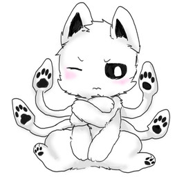 3_toes 6_arms ambiguous_gender anthro back_tentacles black_inner_ear black_sclera blush chibi crossed_arms feet fur head_tuft multi_arm multi_limb one_eye_closed pawpads paws simple_background sitting solo tentacles toes tuft white_background white_body white_eyes white_fur young young_anthro chano changed_(video_game) squid_dog_(changed) aquatic canid canine canis cephalopod coleoid decapodiform hybrid mammal mollusk 1:1