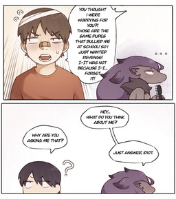 anthro biped black_body black_fur clothed clothing dialogue duo exclamation_point eyebrows female front_view fur grey_body grey_fur male open_mouth purple_body purple_fur question_mark side_view simple_background speech_bubble teeth text topwear svkhaiminh nintendo pokemon generation_5_pokemon human mammal pokemon_(species) shiny_pokemon zoroark comic english_text hi_res translated