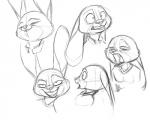 5:4 anthro black_and_white clothed clothing disney judy_hopps lagomorph leporid mammal monochrome multiple_poses open_mouth open_smile pose rabbit secoh2000 simple_background sketch smile solo white_background zootopia
