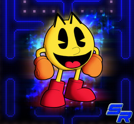 black_background blue_background boots clothing eyebrows footwear grin hands_on_sides handwear looking_at_viewer male maze mittens not_furry orange_clothing orange_handwear orange_mittens pie_cut_eyes pixelated_background red_boots red_clothing red_footwear round_body shoes simple_background smile solo standing yellow_body yellow_skin ryoosakuling bandai_namco pac-man_(series) pac-man humanoid pac-person waddling_head digital_drawing_(artwork) digital_media_(artwork) hi_res
