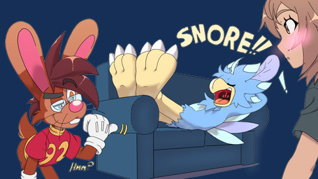 3_toes 4_fingers anime_style anthro beak big_feet big_tongue cartoon_gloves claws clothing eyewear feet fingers furniture glasses group imminent_vore male male/male open_beak open_mouth orange_tongue paws shirt snoring sofa soles tail thick_tongue toe_claws toes tongue toony topwear trio uvula wearing_glasses whiskers wide_tongue klizlove kemono_twack_(paradoxian) roderick_(tamerkoh) twack_(klizlove) zoom_(paradoxian) avian bird human lagomorph leporid mammal rabbit 16:9 absurd_res alpha_channel hi_res widescreen