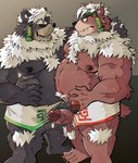 anthro balls belly biceps black_body black_fur bodily_fluids brown_body brown_fur duo erection frottage fur genital_fluids genitals male male/male musclegut muscular nipples pecs penile penis precum selfcest sex square_crossover towel yazoe lifewonders tokyo_afterschool_summoners kimun_kamui_(tas) wen_kamui_(tas) bear mammal hi_res