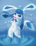 anthro blue_eyes blue_hair female hair long_ears long_tail poke_puff simple_background solo tail demon3sigma nintendo pokemon eeveelution generation_4_pokemon glaceon pokemon_(species) absurd_res hi_res