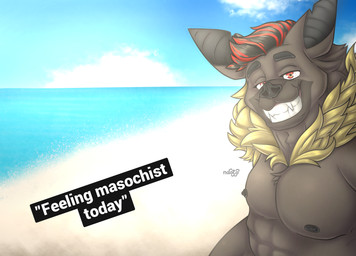 anthro beach male masochism sea seaside smile solo sun sunny water naoto bat mammal hi_res