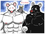 2024 angry anthro belly big_belly black_body blush bodily_fluids english_text grey_body group keke_(artist) male mammal moobs murid murine musclegut muscular muscular_male nipples overweight overweight_male rat red_nose rodent size_difference sweat text white_body