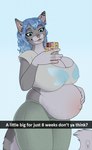 5_fingers anthro barbell_piercing belly bent_arm big_belly big_breasts blue_background blue_eyebrows blue_eyes blue_hair bottomwear breasts cellphone cleavage clothed clothed_anthro clothed_female clothing crop_top curvy_anthro curvy_female curvy_figure ear_tuft electronics eyebrows eyelashes female fingers fluffy fluffy_tail fur green_bottomwear green_clothing green_pants grey_body grey_breasts grey_clothing grey_crop_top grey_fur grey_inner_ear_fluff grey_lips grey_shirt grey_stripes grey_tail grey_topwear hair hand_on_belly holding_cellphone holding_object holding_phone inner_ear_fluff light lips logo long_tail looking_at_cellphone looking_at_object looking_at_phone medium_hair midriff multicolored_body multicolored_fur multicolored_tail navel nipple_outline open_mouth open_smile outie_navel pants phone piercing pink_inner_ear pink_nose pregnant pregnant_anthro pregnant_female selfie shirt simple_background smile solo standing stripes tail teeth text text_box thick_bottom_lip thick_thighs topwear tuft wavy_hair milk-jug elisa_(bionichound) domestic_cat felid feline felis mammal 2024 artist_logo colored digital_drawing_(artwork) digital_media_(artwork) english_description english_text lighting shaded