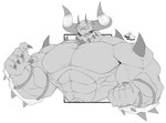 abs anthro beard biceps clothing facial_hair handwear horn male muscular muscular_anthro muscular_humanoid muscular_male pecs solo spiked_body spikes yongdasom chaotic chaor demon humanoid mammal greyscale hi_res monochrome