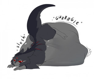 2_toes abdominal_bulge ambiguous_anthro ambiguous_gender anthro ass_up back_markings belly big_belly big_tail biped black_body black_ears black_fur black_nose black_tail cheek_tuft countershade_face countershade_fur countershade_torso countershading eyelashes facial_markings facial_tuft feet fingers fluffy forehead_markings fully_inside fur gloves_(marking) grey_body grey_countershading grey_fur head_markings huge_belly hyper hyper_belly leg_markings looking_at_viewer lying markings mouthless multicolored_body multicolored_fur nude on_front onomatopoeia red_body red_eyes red_fur red_markings rumbling_stomach same_size_vore semi-anthro simple_background socks_(marking) soft_vore solo sound_effects tail tailbutt tapering_tail text thick_tail toes tuft vore white_background pineapplegarden rain_world videocult fan_character mammal slugcat 2025 colored digital_media_(artwork) english_text hi_res