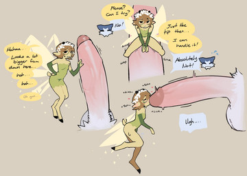 anthro dialogue disembodied_penis duo extreme_size_difference female flower flower_crown fur genitals hooves humanoid_genitalia humanoid_penis insect_wings larger_male licking male male/female micro oral penile penis penis_lick penis_riding plant sex short_tail size_difference smaller_female tail tan_body tan_fur text tongue vulva wings yagihorns zota_mayflower bovid caprine fairy goat mammal english_text