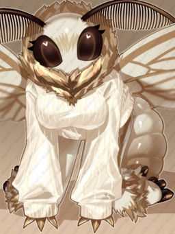 antennae_(anatomy) anthro arthropod_abdomen breasts clothing compound_eyes female heart_pupils heart_symbol insect_wings looking_at_viewer mouthless neck_tuft oversized_clothing simple_background solo sweater topwear tuft wings rukadavis arthropod insect lepidopteran moth 3:4 distracting_watermark full-length_portrait hi_res portrait watermark