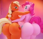 anthro anthrofied big_breasts big_butt biped blonde_hair breasts butt duo eyelashes female freckled_face freckles hair huge_butt looking_at_viewer looking_back looking_back_at_viewer nude orange_body pink_body pink_hair pupils smile thick_thighs floppyhuman friendship_is_magic hasbro my_little_pony applejack_(mlp) pinkie_pie_(mlp) equid equine mammal 3d_(artwork) absurd_res digital_media_(artwork) hi_res