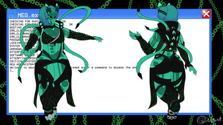 antennae_(anatomy) anthro black_clothing bottomwear clothing cyberpunk female floating green_body jacket jacket_vest pants pattern_bottomwear pattern_clothing pattern_pants retro sentient_code sleeves solo tentacles text topwear vest zipper vvitchpunk new_blood_interactive ultrakill megaera_(vvitchpunk) mindflayer_(ultrakill) alien aquatic aquatic_gastropod gastropod hybrid jorunna_parva mollusk nudibranch sea_slug slug 16:9 4k absurd_res english_text hi_res model_sheet widescreen