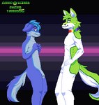 anthro balls becoming_erect black_nose duo erection fur genitals green_body green_eyes green_fur hair instant_erection looking_at_genitalia looking_at_penis male male/male multicolored_penis nude penis rainbow_penis simple_background smile tongue white_body white_fur gekkowizard fidget_the_fox pup_(supersonicsoup) canid canine canis domestic_dog fox mammal animated digital_media_(artwork) hi_res short_playtime