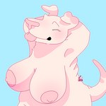 anthro areola big_breasts biped breasts butt female fur huge_breasts nipples nude pink_body pink_fur solo fsc canid canine canis domestic_dog mammal pit_bull 1:1 hi_res