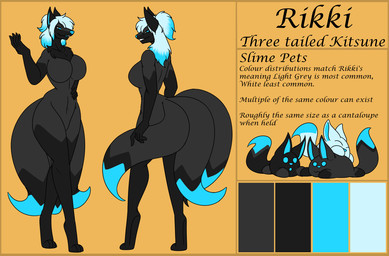 anthro big_breasts black_body black_fur blue_body blue_eyes blue_fur blue_hair border breasts digitigrade featureless_breasts featureless_crotch female fur grey_body grey_fur group hair multi_tail multicolored_body multicolored_fur nude nude_anthro nude_female tail text yellow_border koekoek rikki_(koekoek19) canid canine fox mammal 2025 english_text hi_res model_sheet