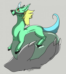 1_horn ambiguous_gender anthro belly big_belly black_nose bloated blonde_hair blue_tail claws duo feral fur green_belly green_body green_fur grey_background hair holding_another holding_micro hooves horn huge_belly hyper hyper_belly inflation micro muzzle_(object) simple_background solo_focus tail yellow_eyes hopethedragon equid equine horse hybrid mammal 2021 hi_res