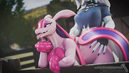 ambiguous_penetration anthro arched_back armwear bent_over big_breasts big_butt breasts butt clothed clothing collar curvy_figure doggystyle female female_penetrated fence from_behind_position gynomorph gynomorph/female hourglass_figure intersex intersex/female nude open_mouth pantsless penetration sex small_waist tongue tongue_out wide_hips screwingwithsfm leodamodeler_(modeler) mayosplash_(modeler) hellaverse helluva_boss mythology palworld pocketpair loona_(helluva_boss) lovander_(mayosplash) canid canid_demon canine demon hellhound lovander mammal mythological_canine mythological_creature pal_(species) 16:9 3d_(artwork) 3d_animation 4k absurd_res animated digital_media_(artwork) hi_res no_sound short_playtime webm widescreen