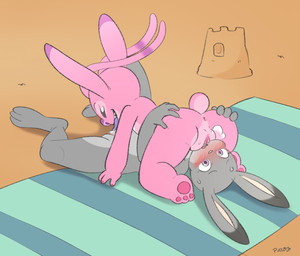 69_position antennae_(anatomy) anthro anus blush butt clitoral_hood cunnilingus duo feet female female/female fingers fur genitals grey_body grey_fur lying nude on_back oral outdoor_nudity outside outside_sex pawpads pink_body pink_fur sand_castle sculpture seaside sex sex_on_the_beach smile spread_legs spreading tail toes tongue tongue_out towel vaginal vulva pucco disney lilo_and_stitch zootopia angel_(lilo_and_stitch) judy_hopps alien experiment_(lilo_and_stitch) lagomorph leporid mammal rabbit absurd_res digital_media_(artwork) hi_res